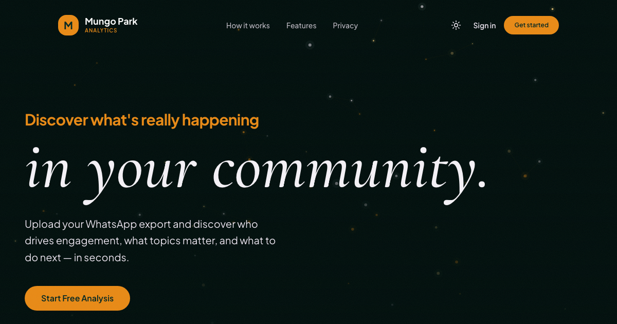 Mungo Park WhatsApp community analytics homepage