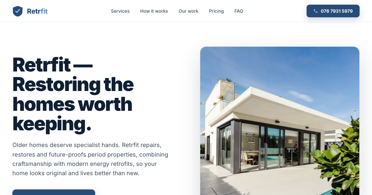 Retrfit home restoration service homepage